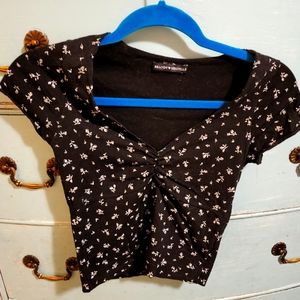 Brandy Melville Black & White Ditsy Flower Crop Top